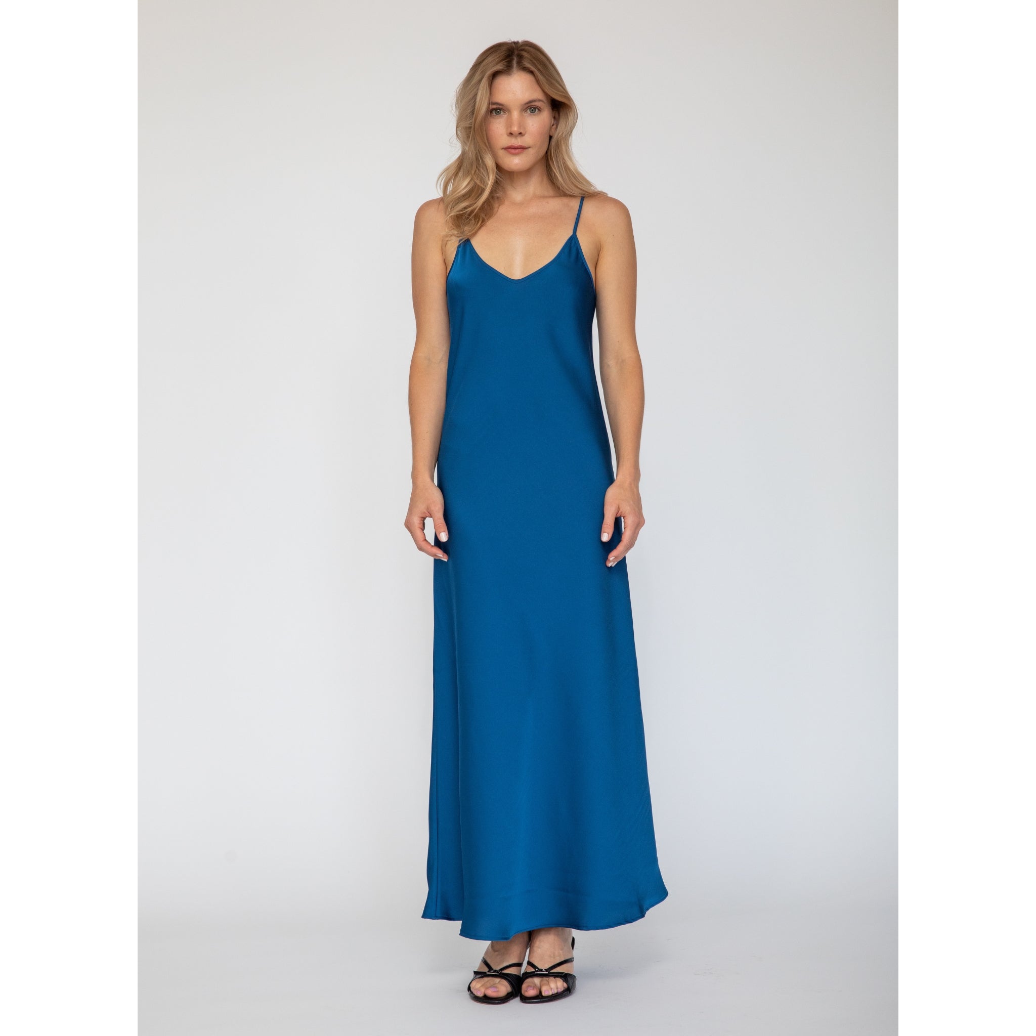 blue slip dress maxi 70's Baby Blue Lace Maxi Slip Dress—[M] main image 0